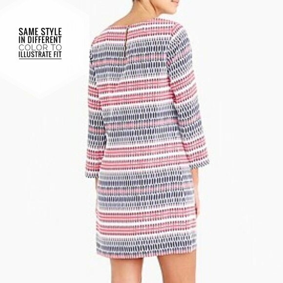J. Crew Blue & Black Printed Three Quarter Sleeve Gallery Shift Mini Dress - Picture 11 of 11